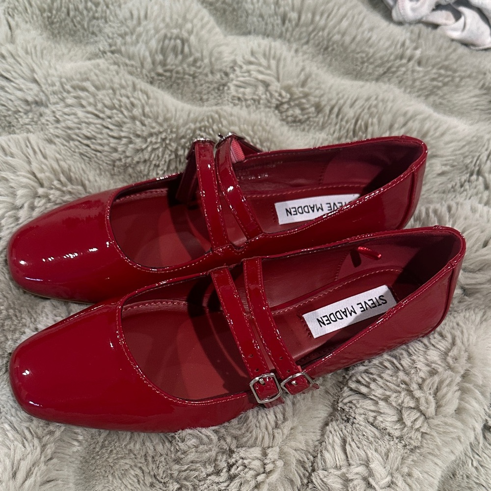 Steve Madden Glossy Red Double Strap Loafers